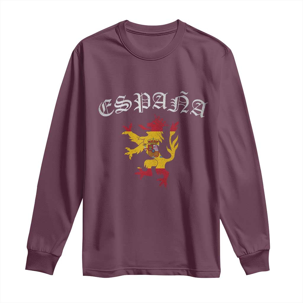 Espana Spain Lion Spanish Flag Spaniard Pride Long Sleeve Shirt TS14 Maroon Print Your Wear