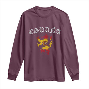 Espana Spain Lion Spanish Flag Spaniard Pride Long Sleeve Shirt TS14 Maroon Print Your Wear