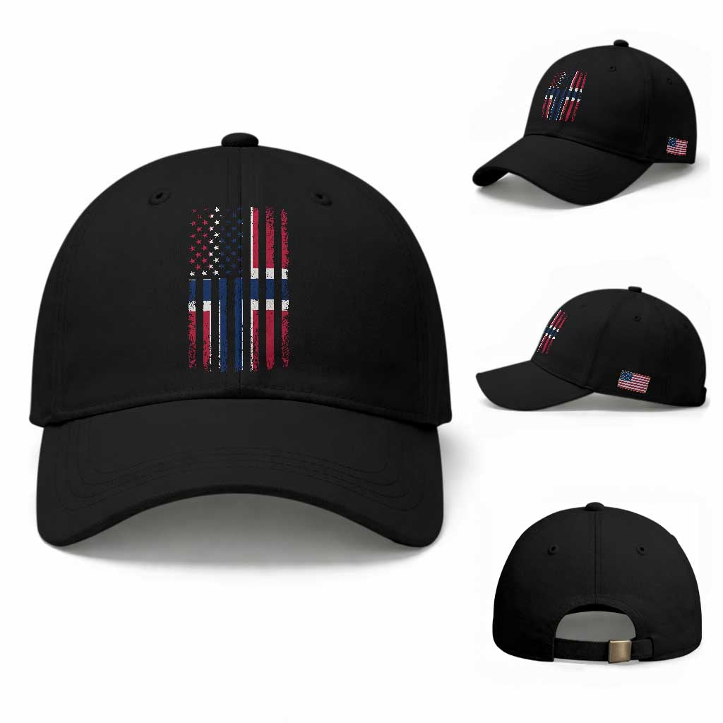 Norwegian Roots Half American Flag USA Norway Pride Baseball Cap TS14 Baseball Cap Universal Fit Black Print Your Wear