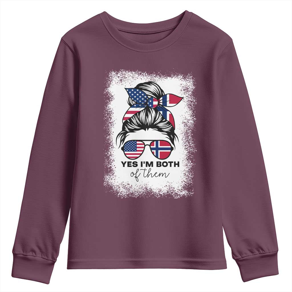 Yes I'm Both of Them Half Norwegian American Youth Sweatshirt TS14 Maroon Print Your Wear