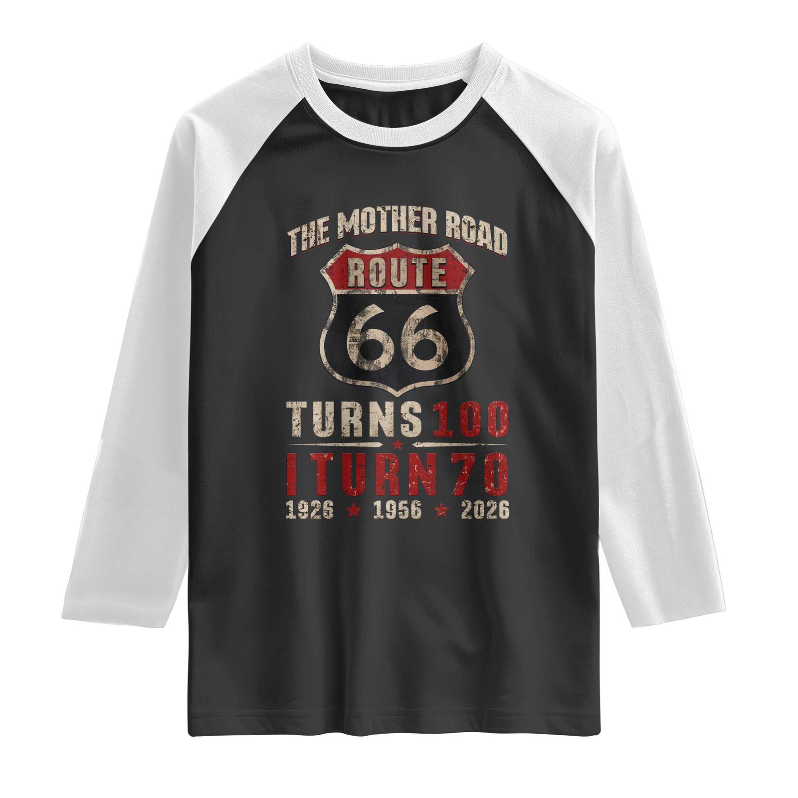 Route Highway 66 Turns 100 I Turn 70 Raglan Shirt Vintage 1956 Road Sign 70th Birthday Gift TS14 Black White Print Your Wear