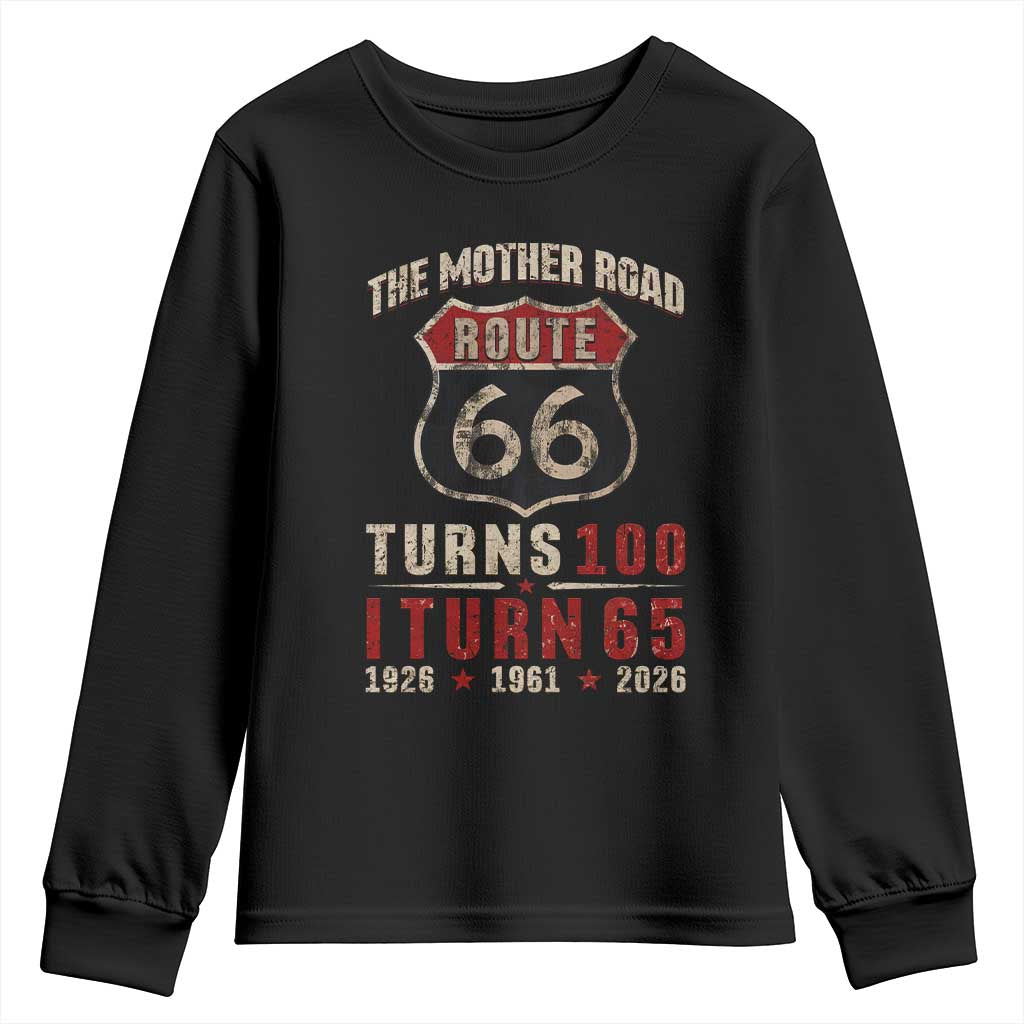 Route Highway 66 Turns 100 I Turn 65 Youth Sweatshirt Vintage 1961 Road Sign 65th Birthday Gift TS14 Black Print Your Wear