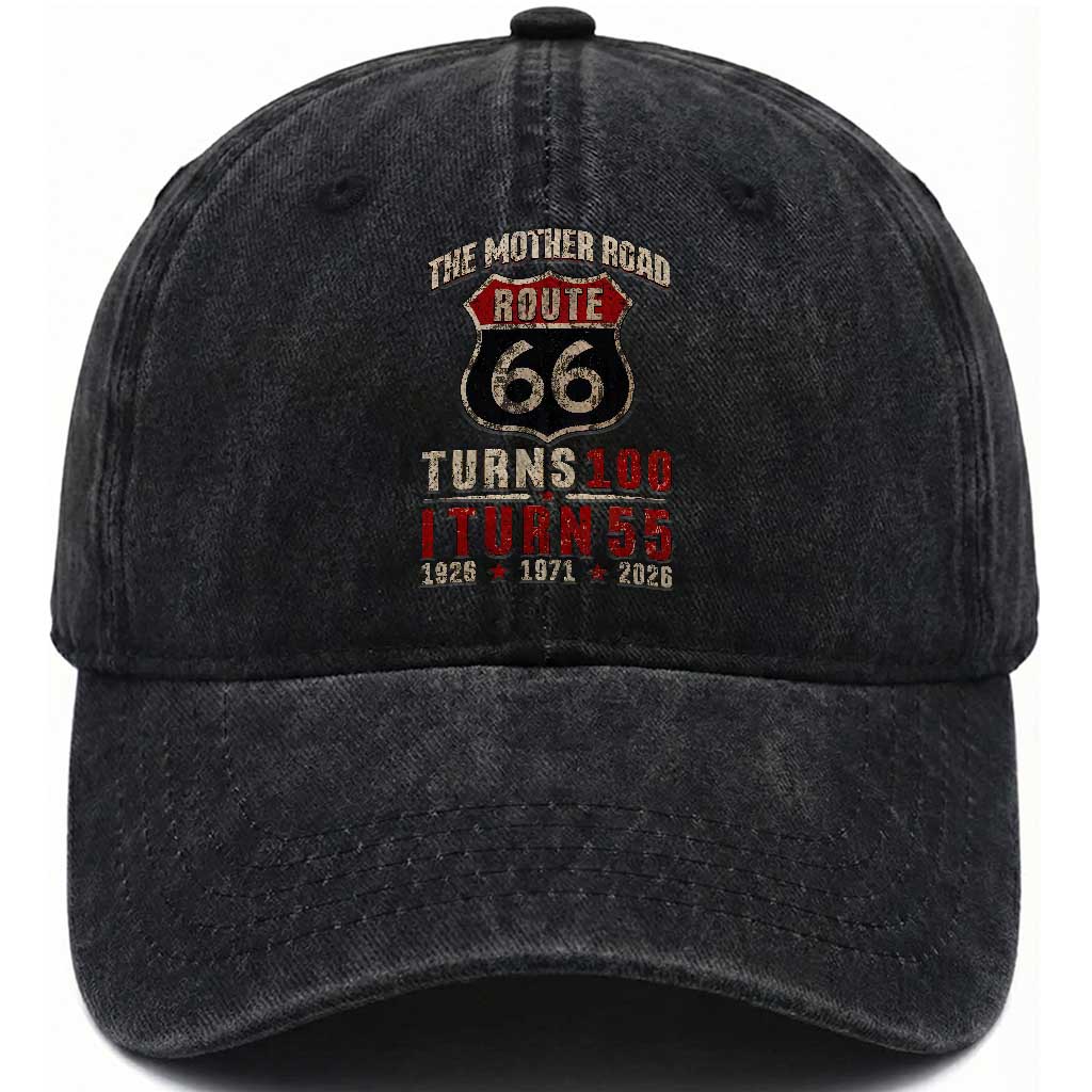 Route Highway 66 Turns 100 I Turn 55 Washed Cotton Baseball Cap Vintage 1971 Road Sign 55th Birthday Gift TS14 Print Your Wear
