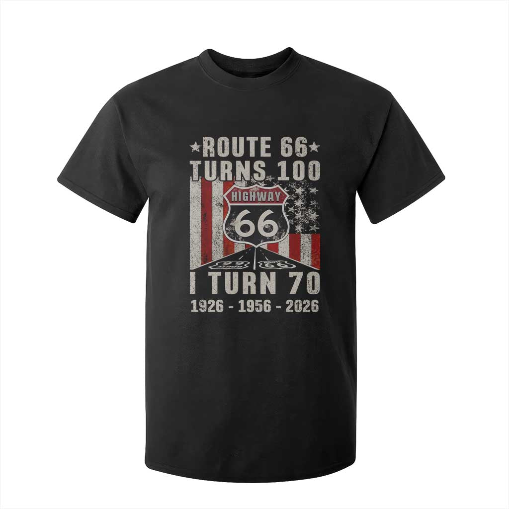Route Highway 66 Turns 100 I Turn 70 T Shirt For Kid Vintage 1956 Born American Road Sign 70th Birthday Gift TS14 Black Print Your Wear