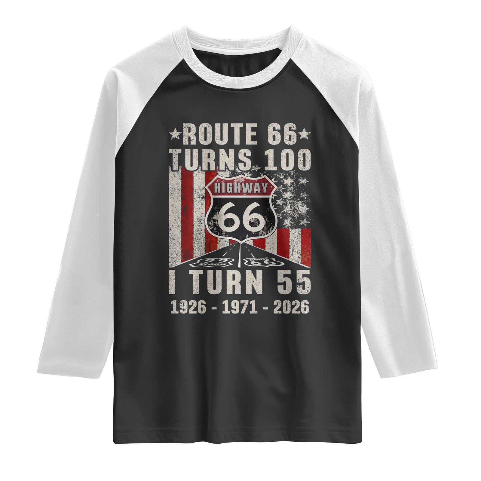Route Highway 66 Turns 100 I Turn 55 Raglan Shirt Vintage 1971 Born American Road Sign 55th Birthday Gift TS14 Black White Print Your Wear