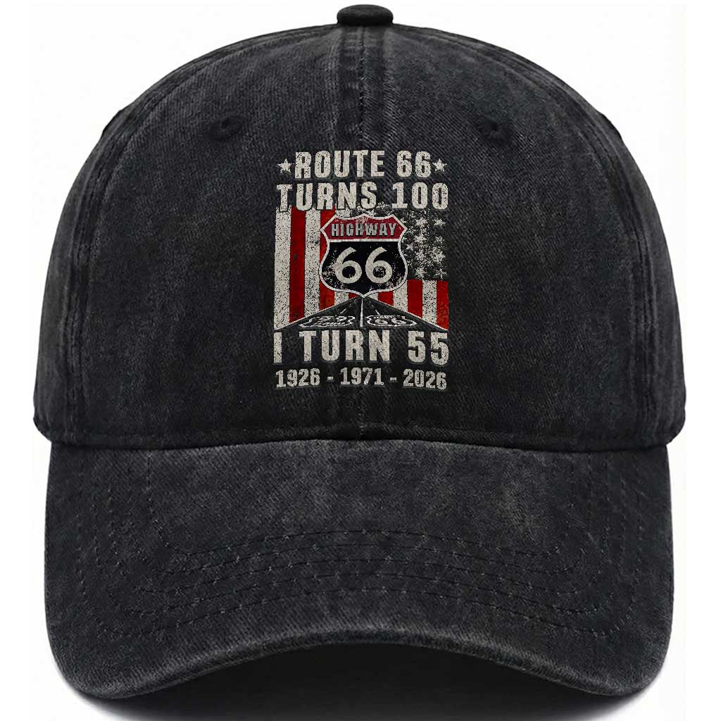 Route Highway 66 Turns 100 I Turn 55 Washed Cotton Baseball Cap Vintage 1971 Born American Road Sign 55th Birthday Gift TS14 Print Your Wear