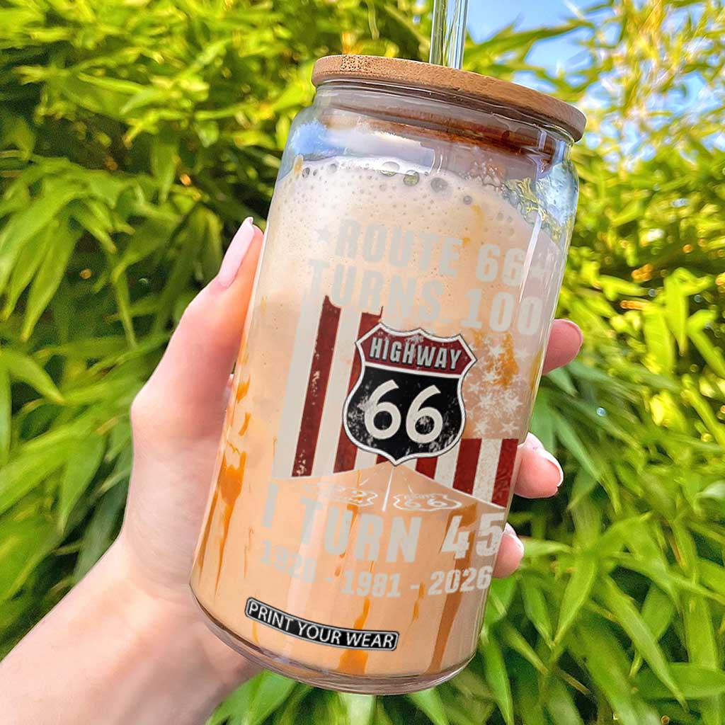 Route Highway 66 Turns 100 I Turn 45 Glass Can Vintage 1981 Born American Road Sign 45th Birthday Gift TS14 Black Print Your Wear