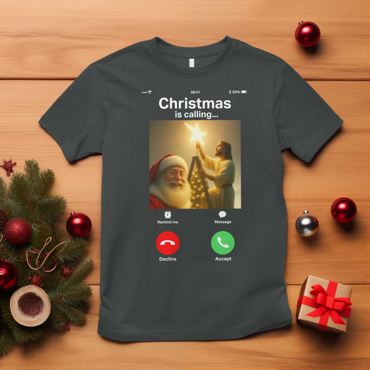 Funny Santa Jesus Video Call T Shirt TS14 Dark Heather Print Your Wear