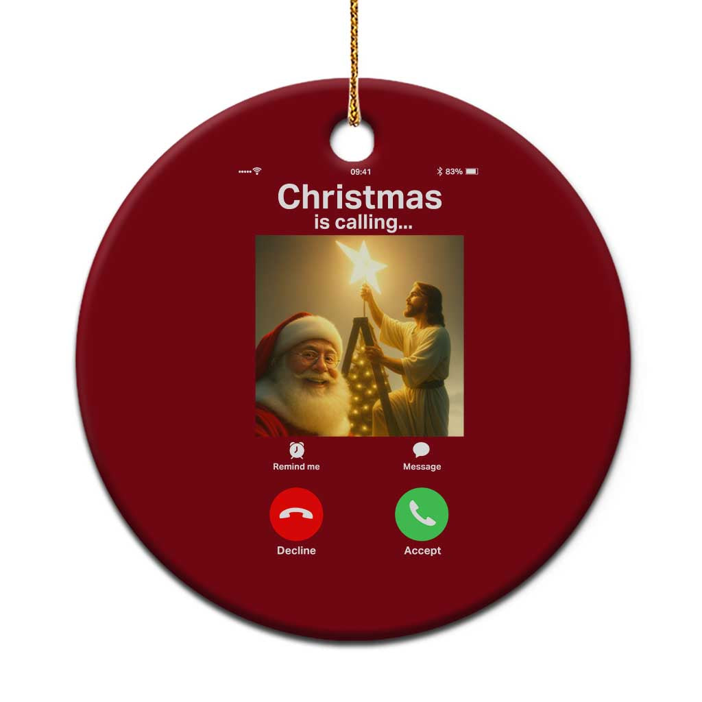 Funny Santa Jesus Video Call Ceramic Ornament TS14 1pc Red Print Your Wear