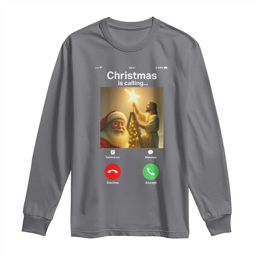 Funny Santa Jesus Video Call Long Sleeve Shirt TS14 Charcoal Print Your Wear