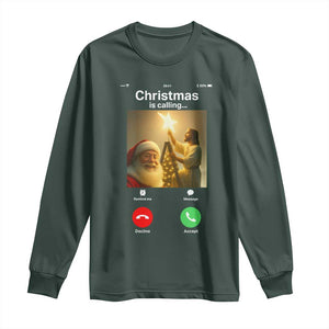Funny Santa Jesus Video Call Long Sleeve Shirt TS14 Dark Forest Green Print Your Wear