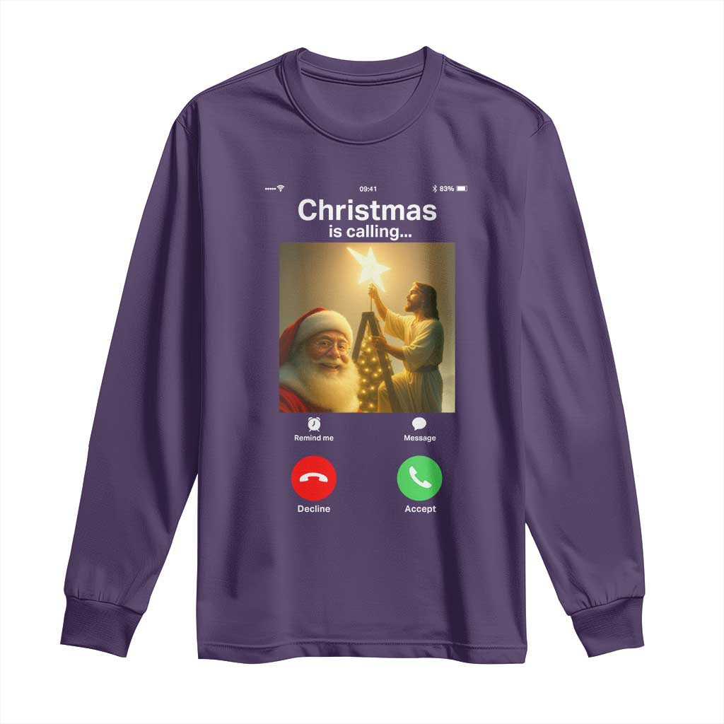 Funny Santa Jesus Video Call Long Sleeve Shirt TS14 Purple Print Your Wear