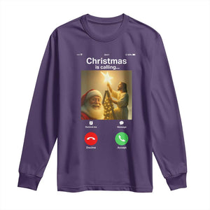 Funny Santa Jesus Video Call Long Sleeve Shirt TS14 Purple Print Your Wear