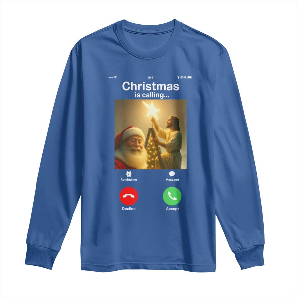 Funny Santa Jesus Video Call Long Sleeve Shirt TS14 Royal Blue Print Your Wear