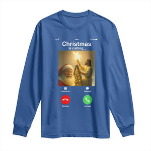 Funny Santa Jesus Video Call Long Sleeve Shirt TS14 Royal Blue Print Your Wear