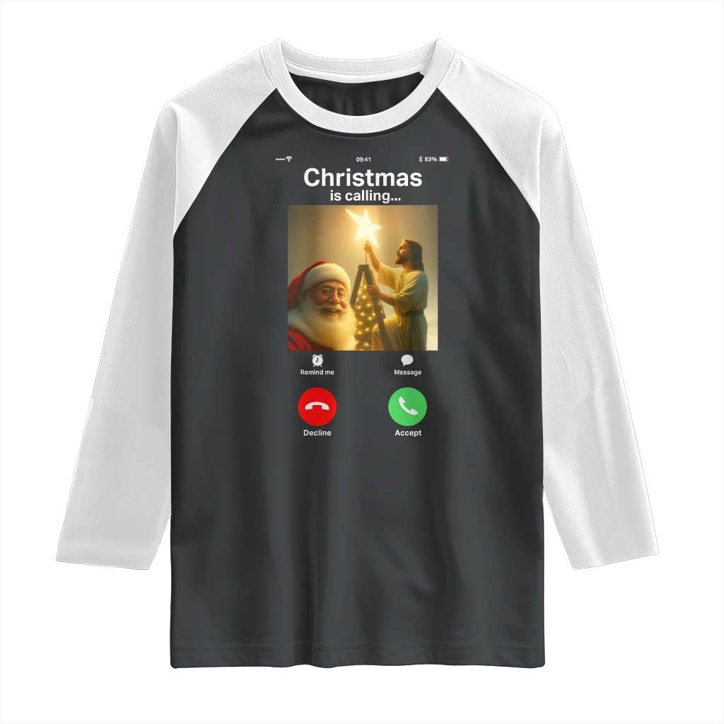 Funny Santa Jesus Video Call Raglan Shirt TS14 Black White Print Your Wear
