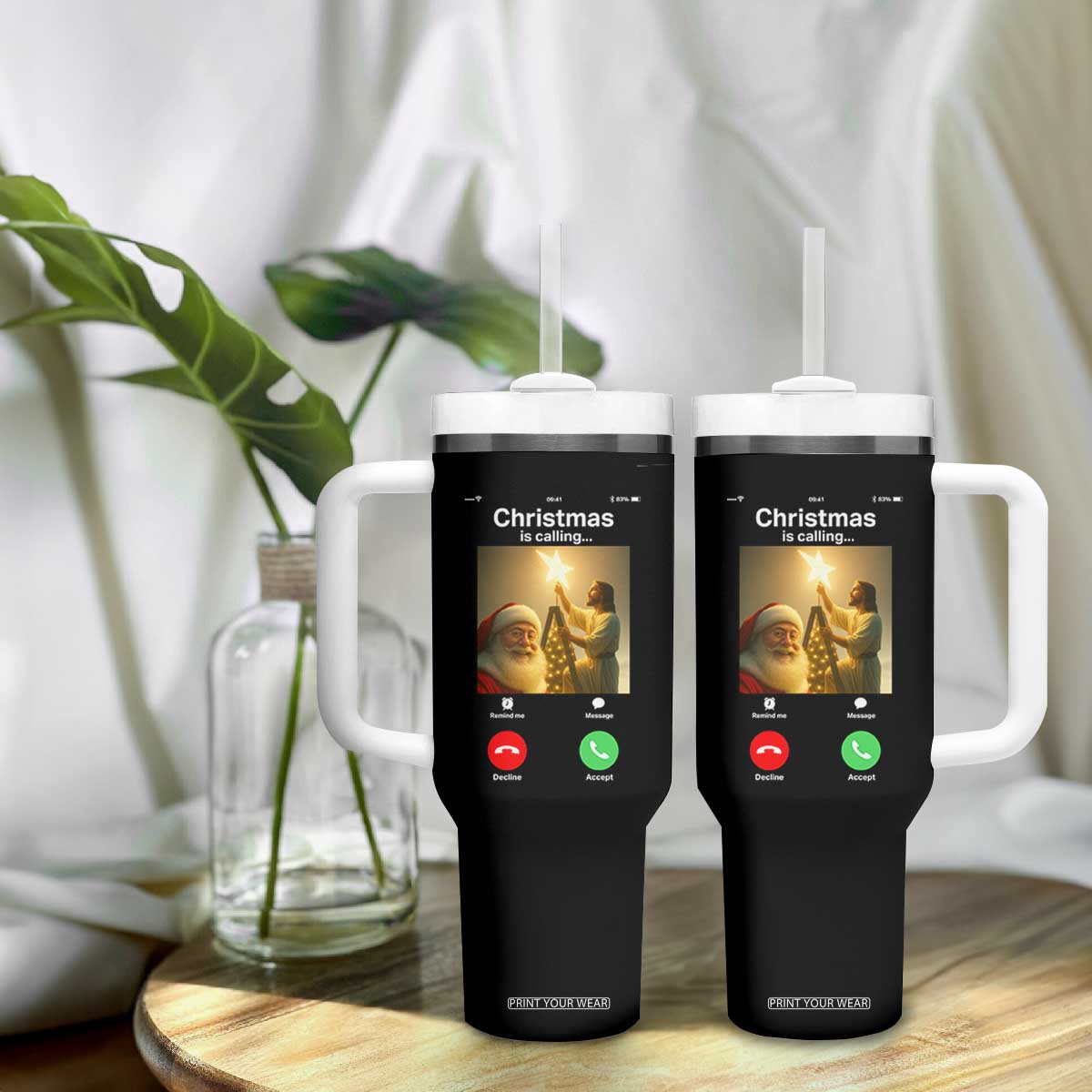 Funny Santa Jesus Video Call Tumbler With Handle TS14 Print Your Wear