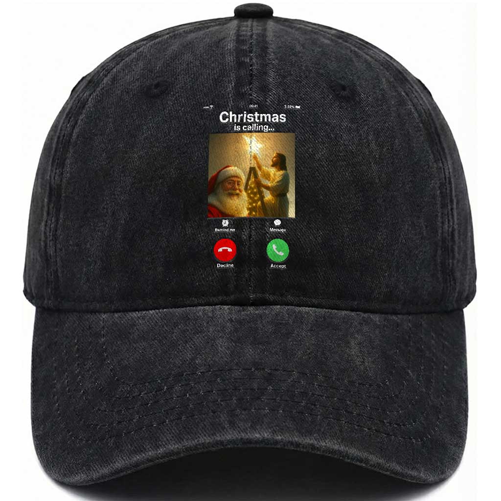 Funny Santa Jesus Video Call Washed Cotton Baseball Cap TS14 Washed Cap Universal Fit Black Print Your Wear