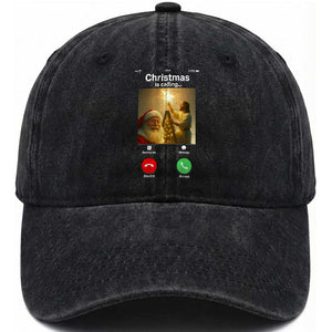 Funny Santa Jesus Video Call Washed Cotton Baseball Cap TS14 Washed Cap Universal Fit Black Print Your Wear