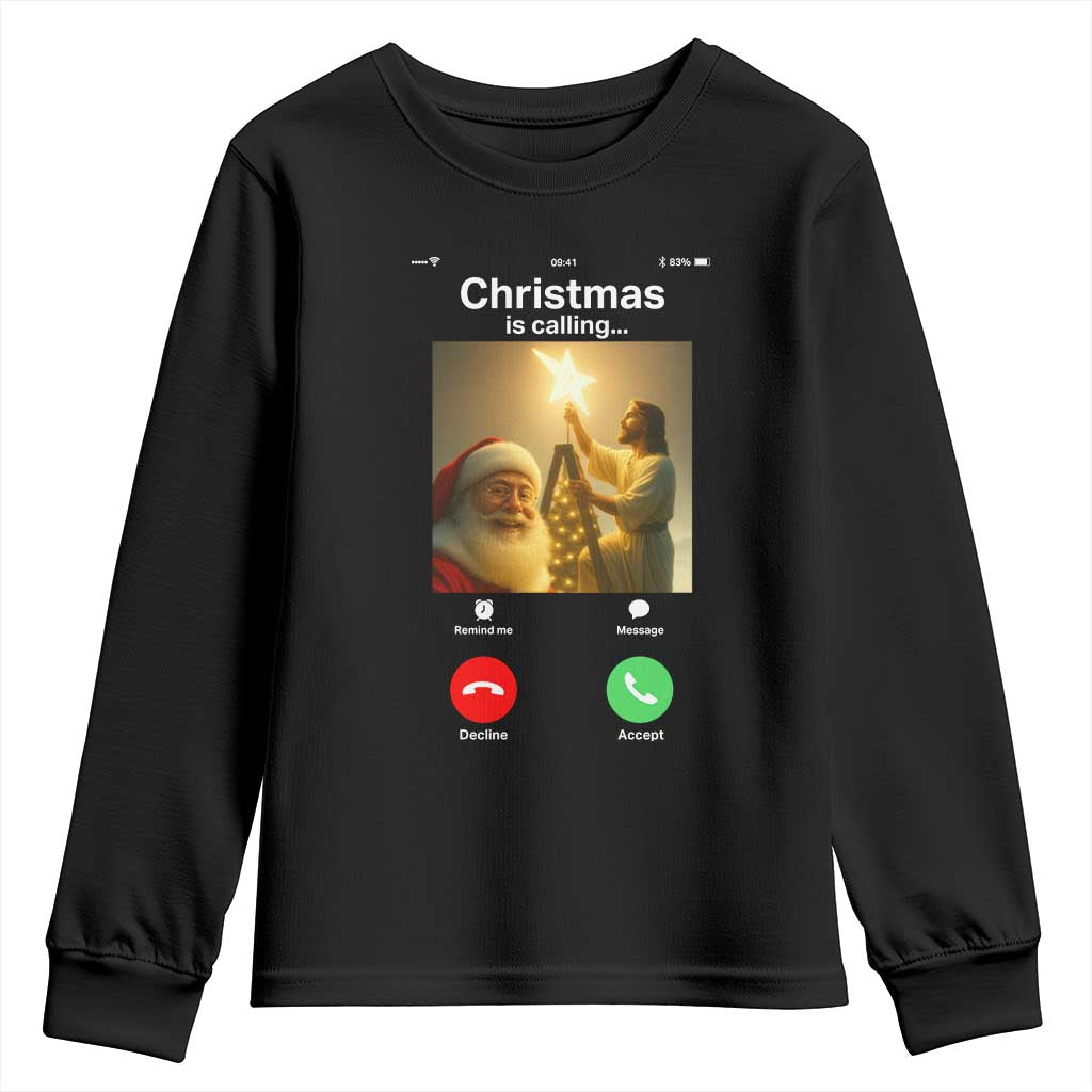 Funny Santa Jesus Video Call Youth Sweatshirt TS14 Black Print Your Wear