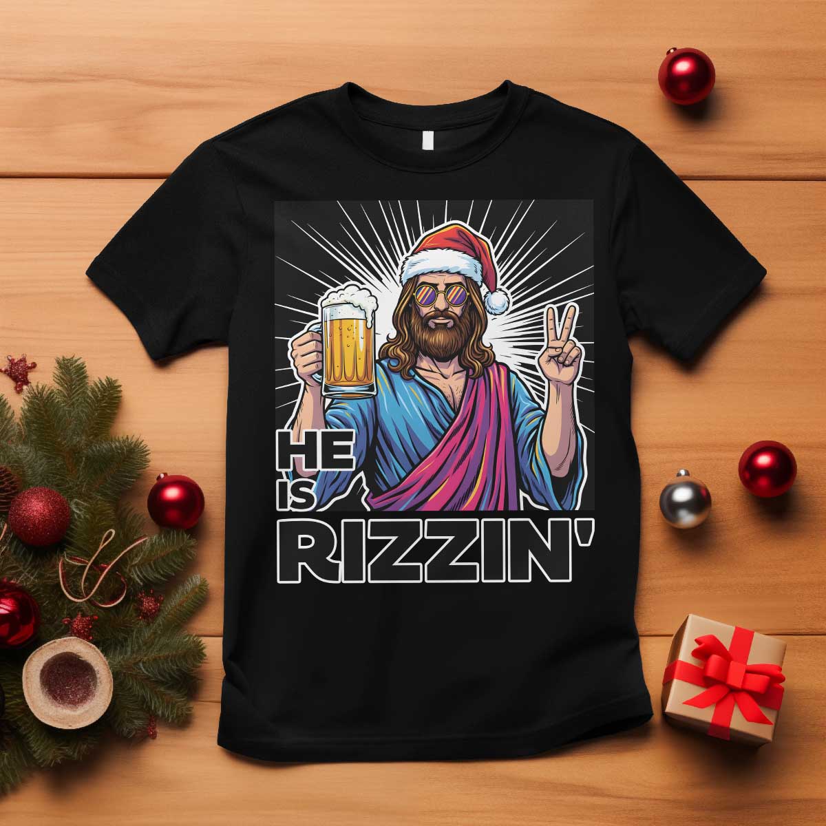 Jesus Christmas T Shirt Funny Drinking Beer Xmas Holiday TS14 Black Print Your Wear