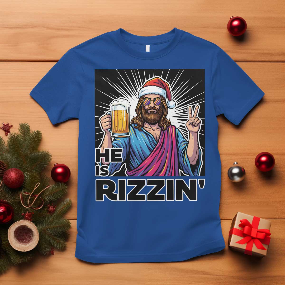 Jesus Christmas T Shirt Funny Drinking Beer Xmas Holiday TS14 Royal Blue Print Your Wear