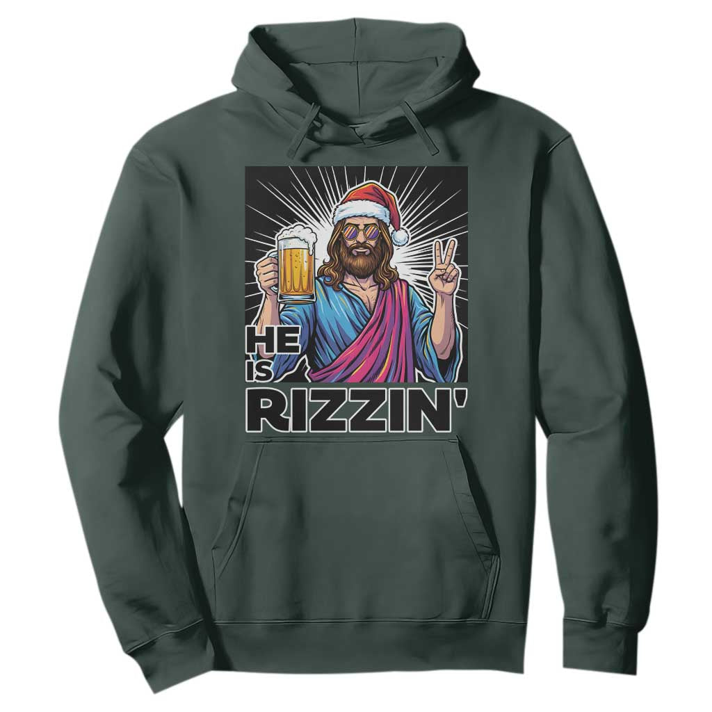 Jesus Christmas Hoodie Funny Drinking Beer Xmas Holiday TS14 Dark Forest Green Print Your Wear