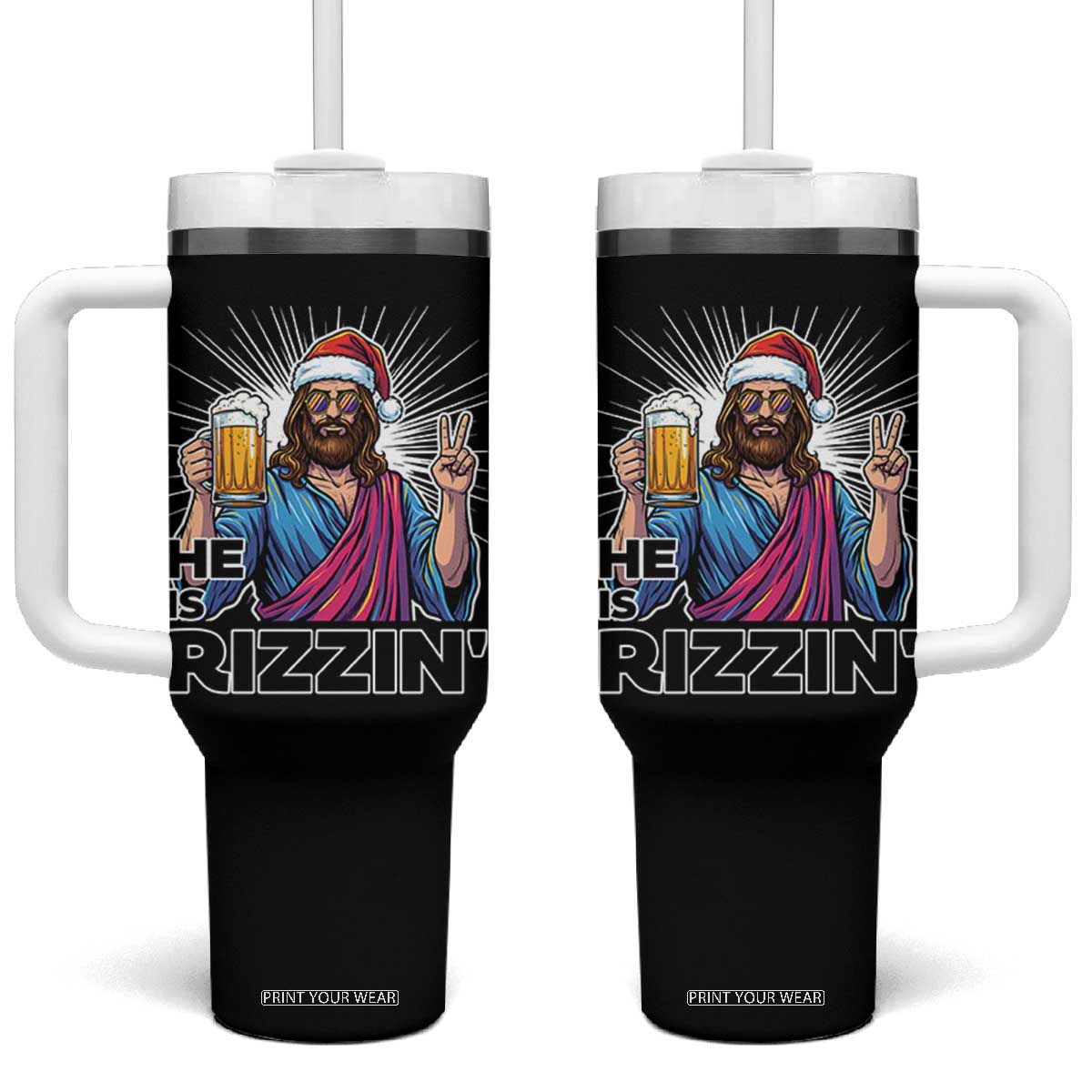 Jesus Christmas Tumbler With Handle Funny Drinking Beer Xmas Holiday TS14 One Size: 40 oz Black Print Your Wear