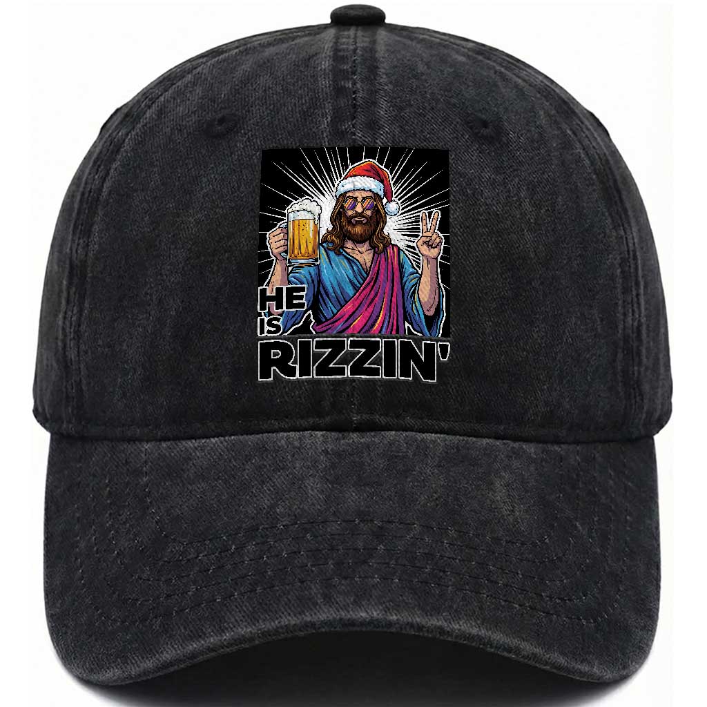 Jesus Christmas Washed Cotton Baseball Cap Funny Drinking Beer Xmas Holiday TS14 Washed Cap Universal Fit Black Print Your Wear
