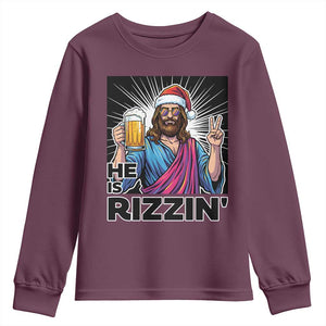 Jesus Christmas Youth Sweatshirt Funny Drinking Beer Xmas Holiday TS14 Maroon Print Your Wear