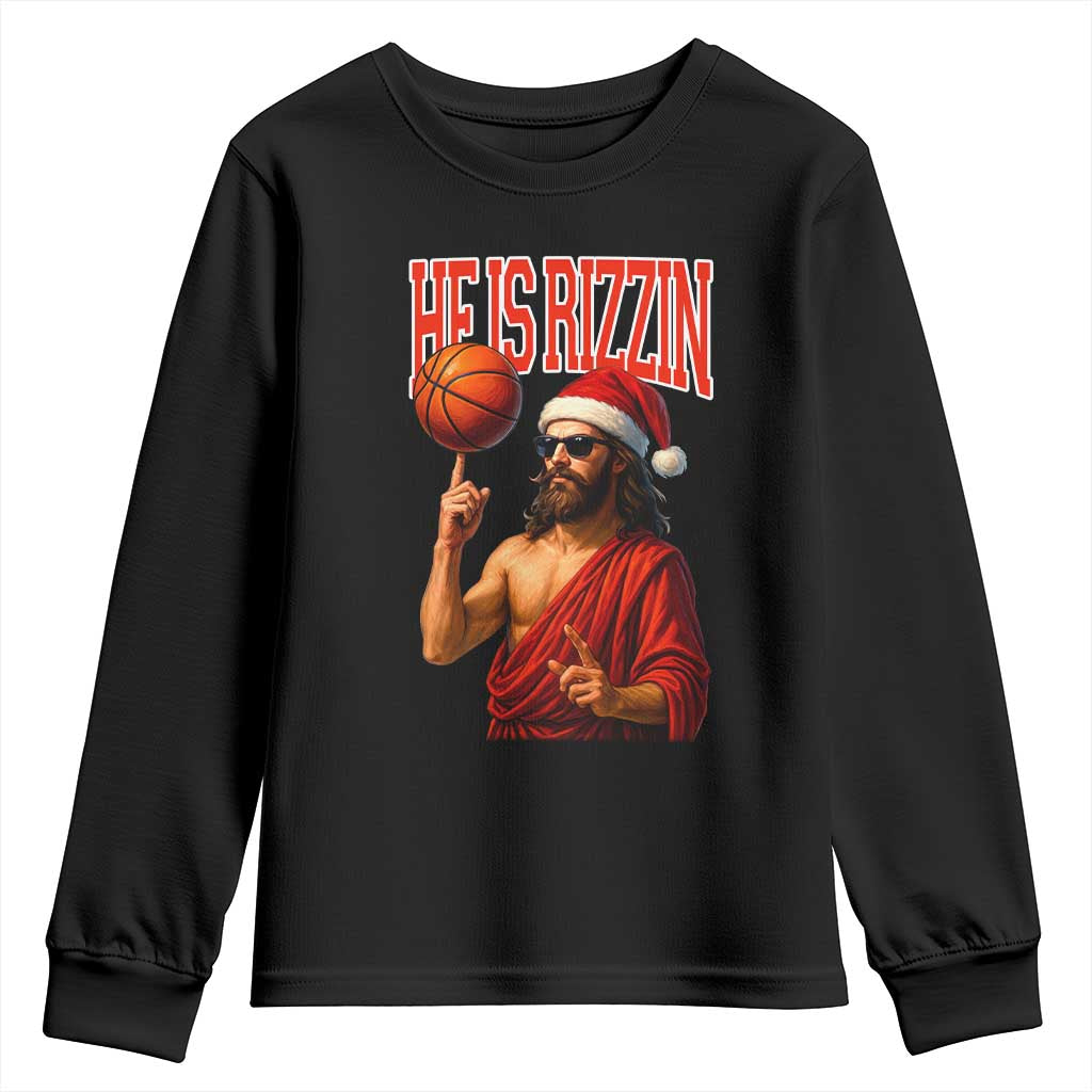 Jesus Basketball Christmas Youth Sweatshirt He Is Rizzin TS14 Black Print Your Wear