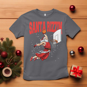 Santa Basketball Christmas T Shirt He Is Rizzin TS14 Charcoal Print Your Wear