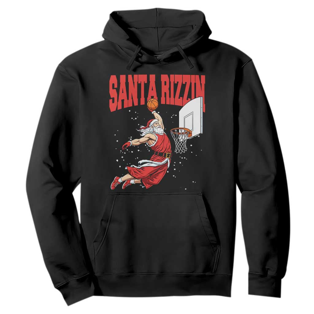 Santa Basketball Christmas Hoodie He Is Rizzin TS14 Black Print Your Wear