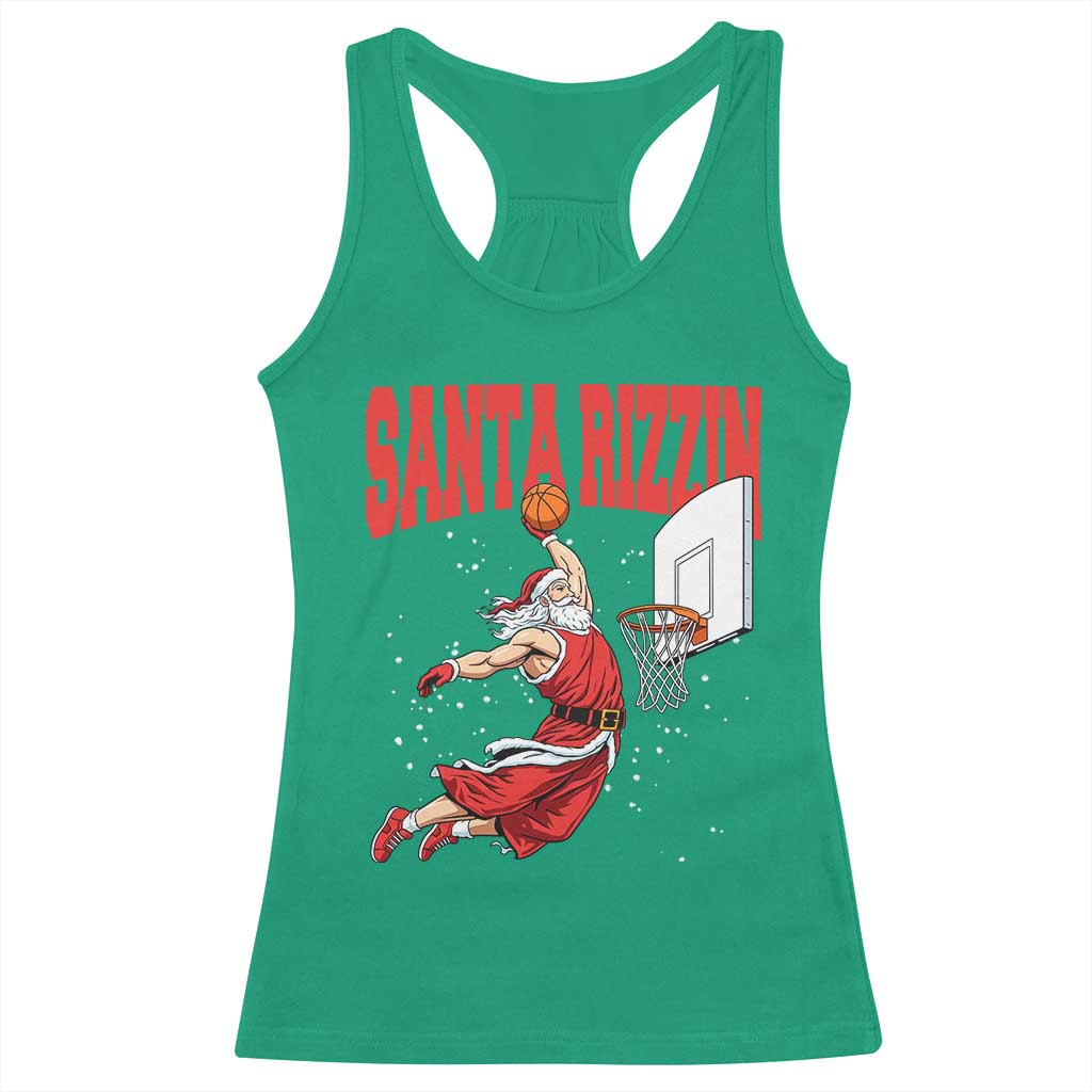 Santa Basketball Christmas Racerback Tank Top He Is Rizzin TS14 Irish Green Print Your Wear