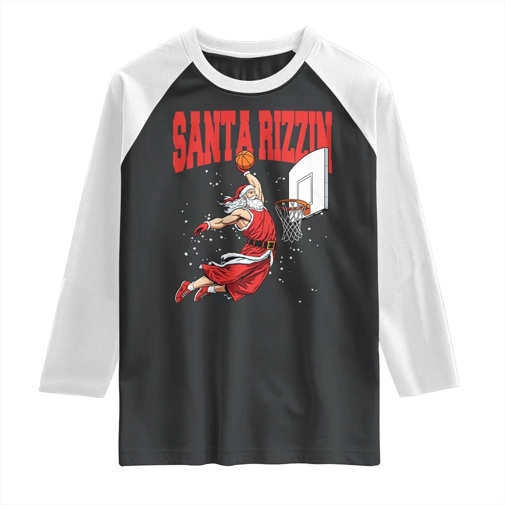 Santa Basketball Christmas Raglan Shirt He Is Rizzin TS14 Black White Print Your Wear