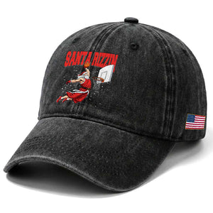 Santa Basketball Christmas Washed Cotton Baseball Cap He Is Rizzin TS14 Print Your Wear