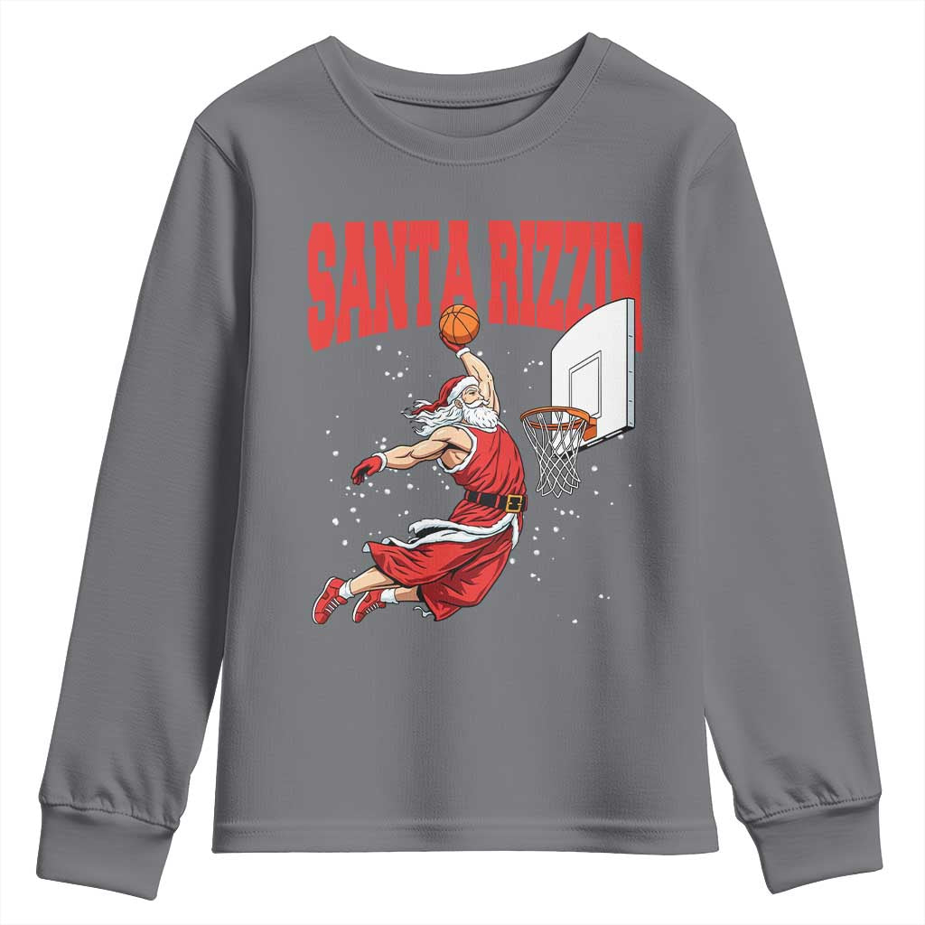 Santa Basketball Christmas Youth Sweatshirt He Is Rizzin TS14 Charcoal Print Your Wear