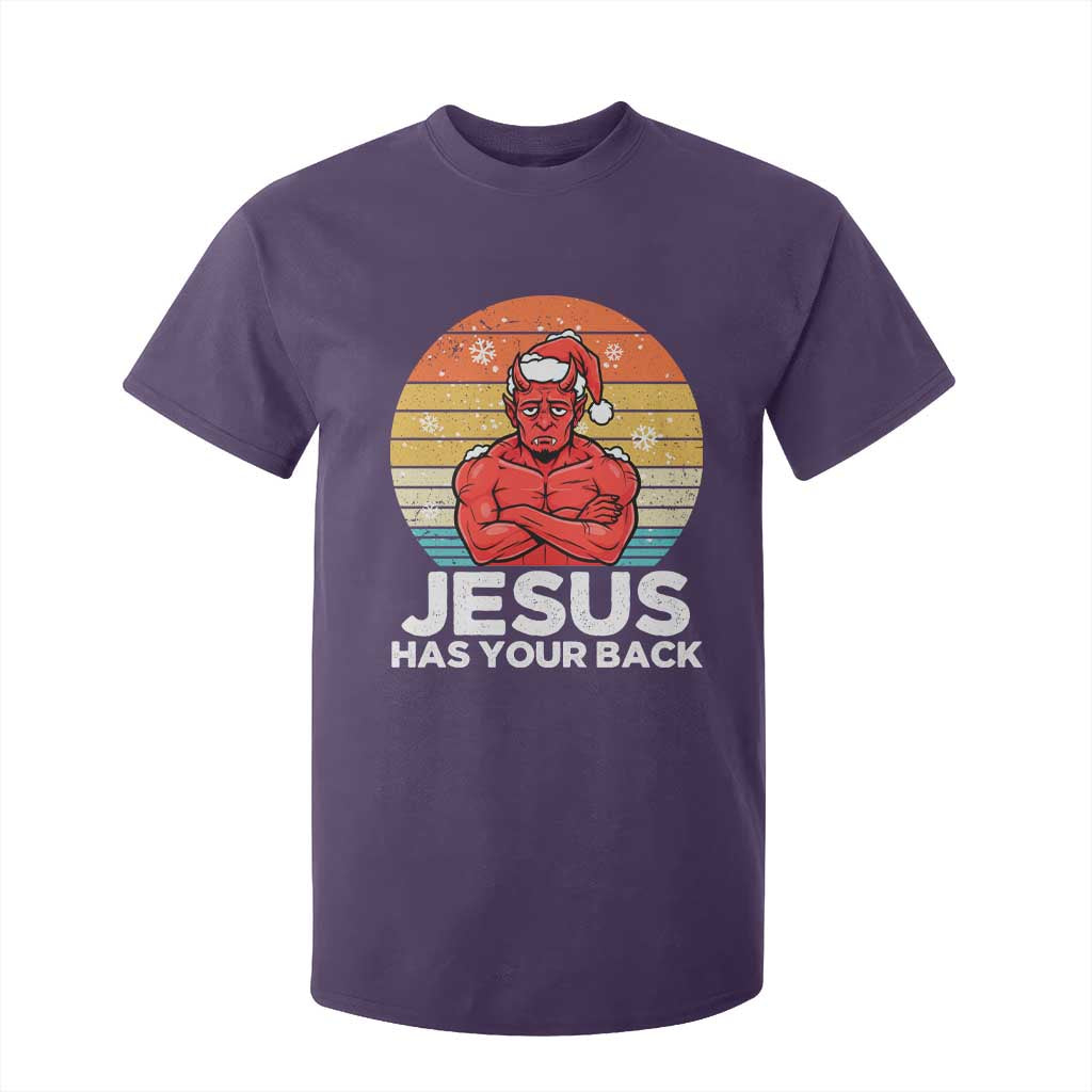 Funny Satan Christmas T Shirt For Kid Jesus Has Your Back TS14 Purple Print Your Wear