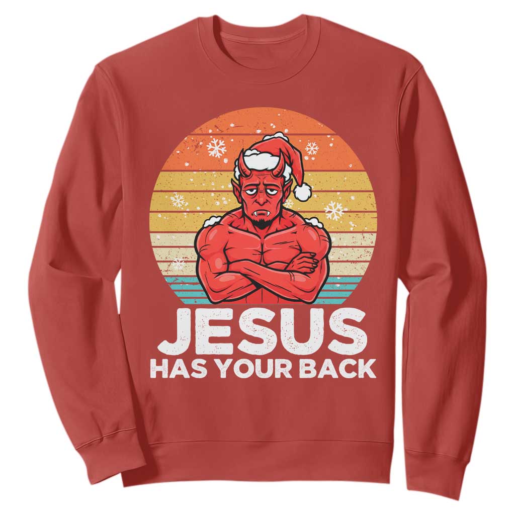 Funny Satan Christmas Sweatshirt Jesus Has Your Back TS14 Red Print Your Wear