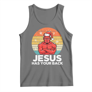 Funny Satan Christmas Tank Top Jesus Has Your Back TS14 Black Heather Print Your Wear