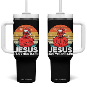 Funny Satan Christmas Tumbler With Handle Jesus Has Your Back TS14 One Size: 40 oz Black Print Your Wear
