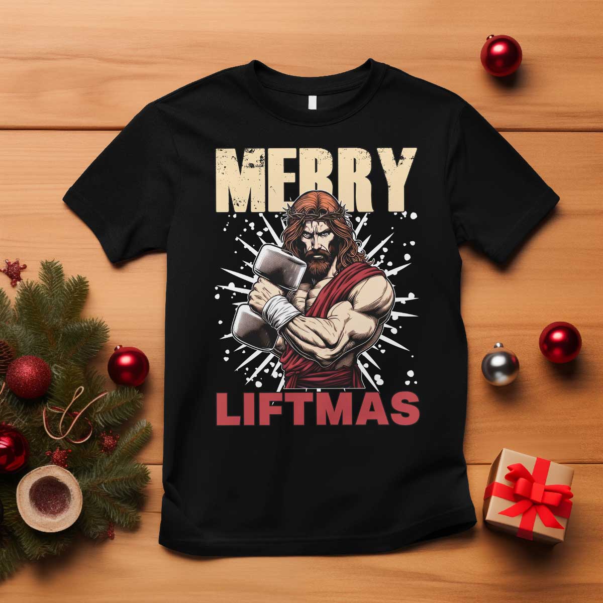Jesus Gym Christmas T Shirt Merry Liftmas Xmas TS14 Black Print Your Wear