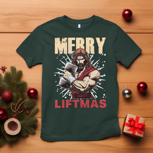 Jesus Gym Christmas T Shirt Merry Liftmas Xmas TS14 Dark Forest Green Print Your Wear