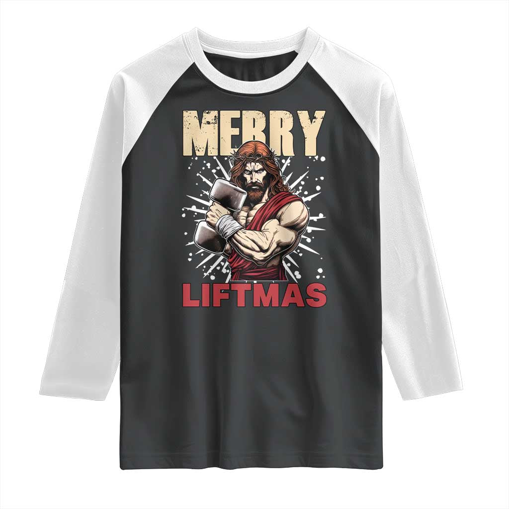 Jesus Gym Christmas Raglan Shirt Merry Liftmas Xmas TS14 Black White Print Your Wear