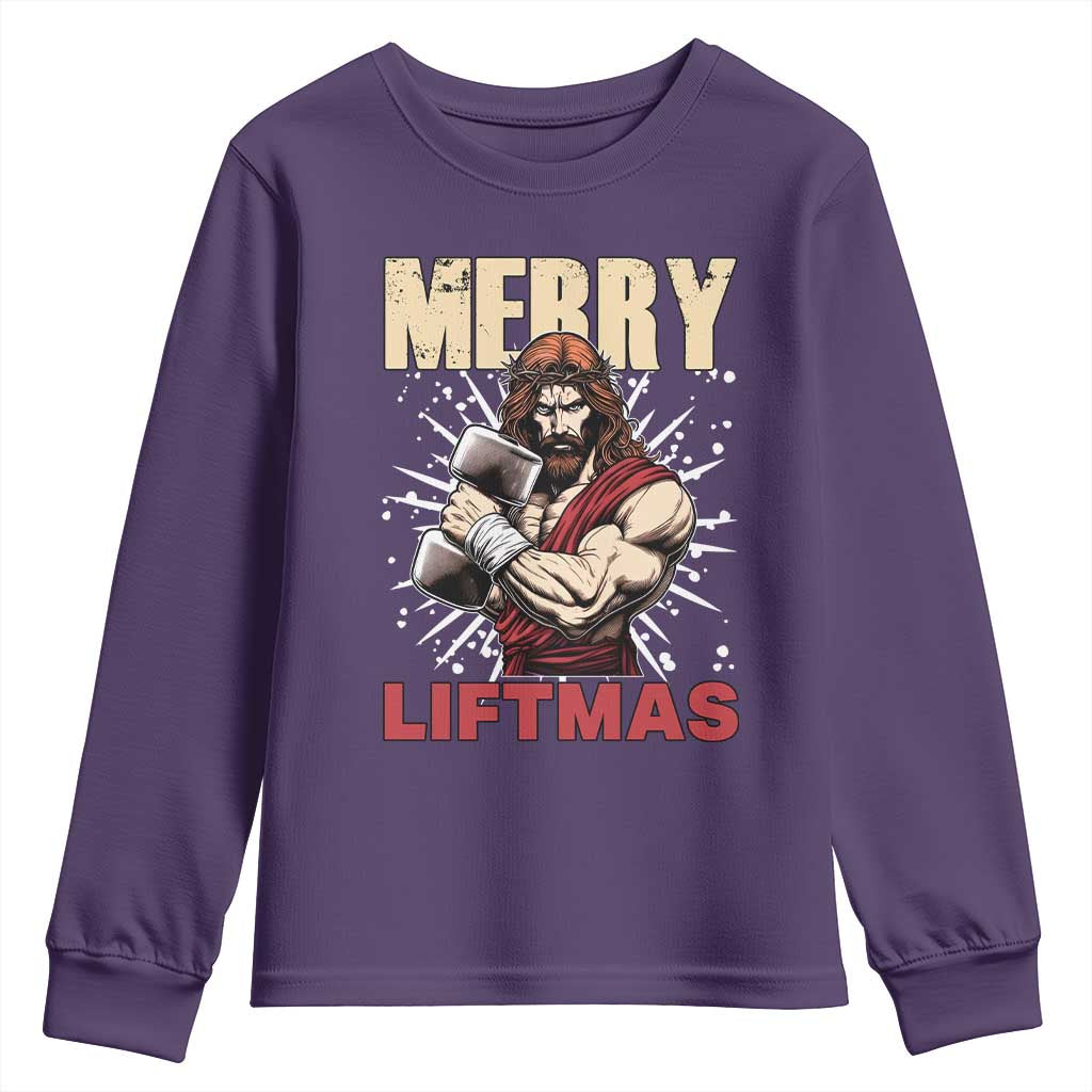 Jesus Gym Christmas Youth Sweatshirt Merry Liftmas Xmas TS14 Purple Print Your Wear