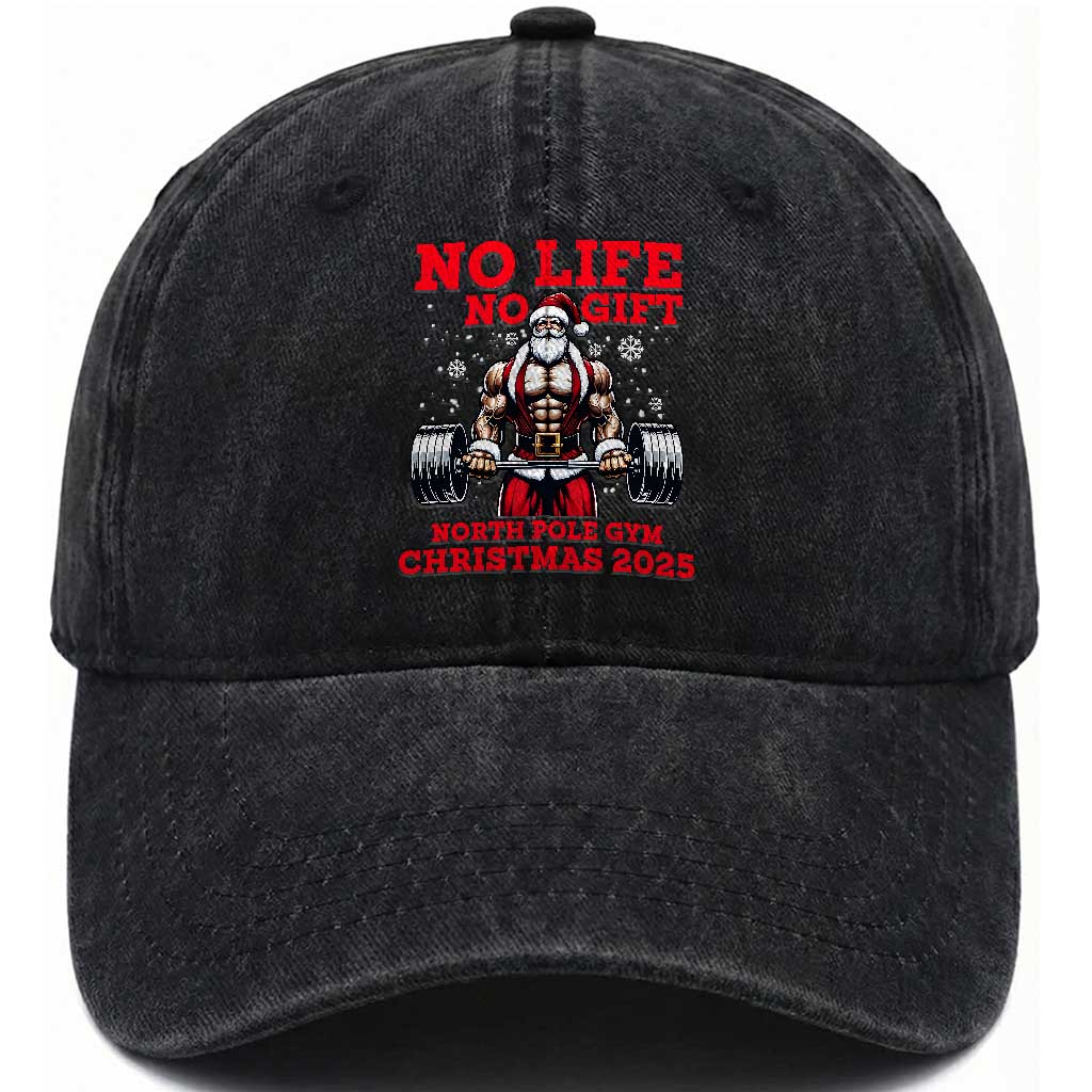 Santa Gym Christmas Washed Cotton Baseball Cap Lifting Swole Santa Ugly Xmas TS14 Washed Cap Universal Fit Black Print Your Wear