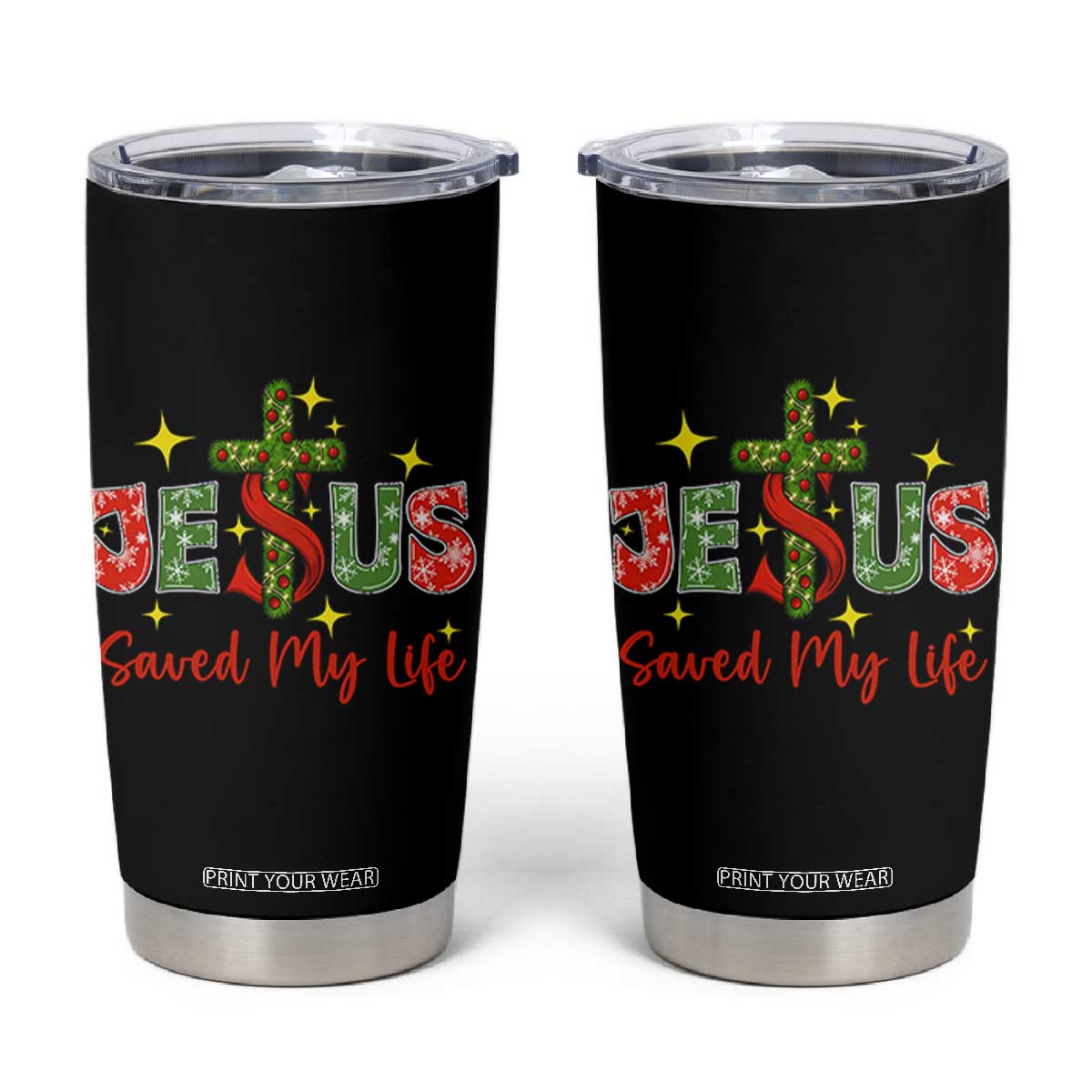 Jesus Christian Christmas Tumbler Cup Religious Cross Bible Verse TS14 Black Print Your Wear