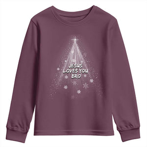 Christian Christmas Youth Sweatshirt Jesus Loves You Bro TS14 Maroon Print Your Wear