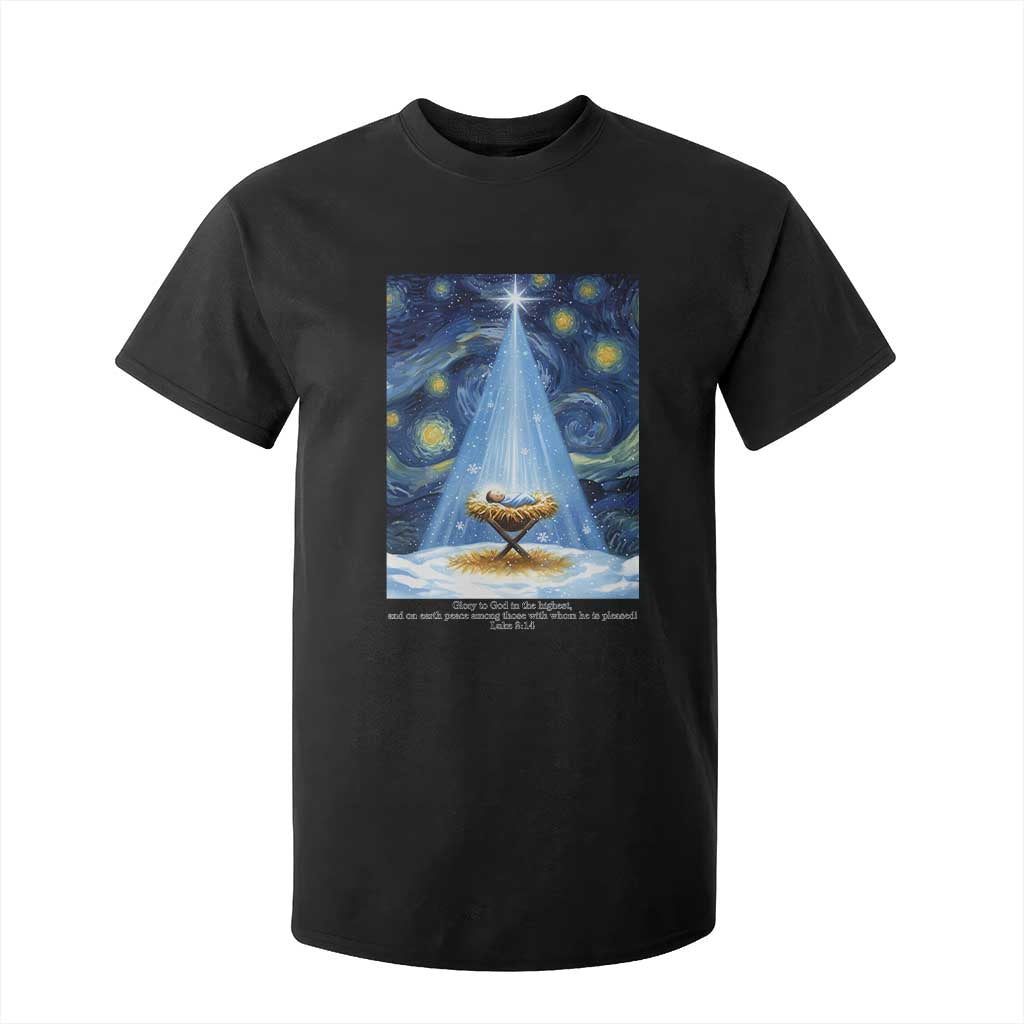 Christian Christmas T Shirt For Kid Nativity Scene Jeus Baby Starry Night Xmas TS14 Black Print Your Wear