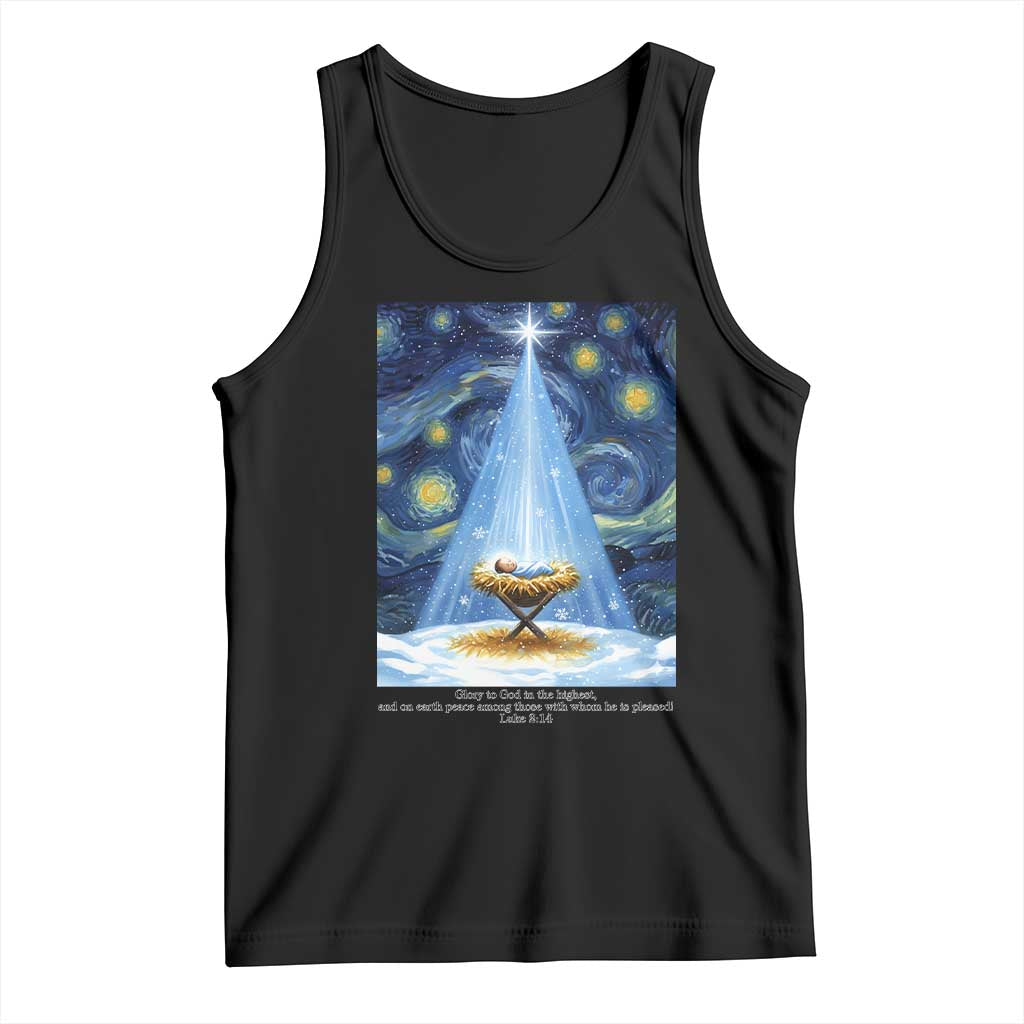 Christian Christmas Tank Top Nativity Scene Jeus Baby Starry Night Xmas TS14 Black Print Your Wear